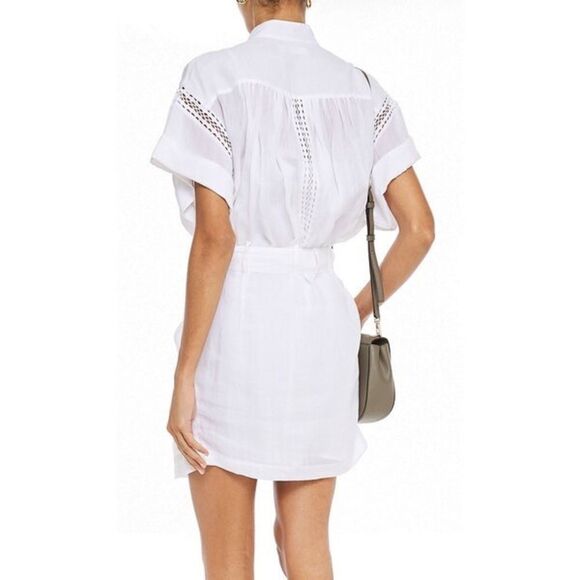 Frame button up short sleeve white with crochet belted dress medium - Picture 2 of 16